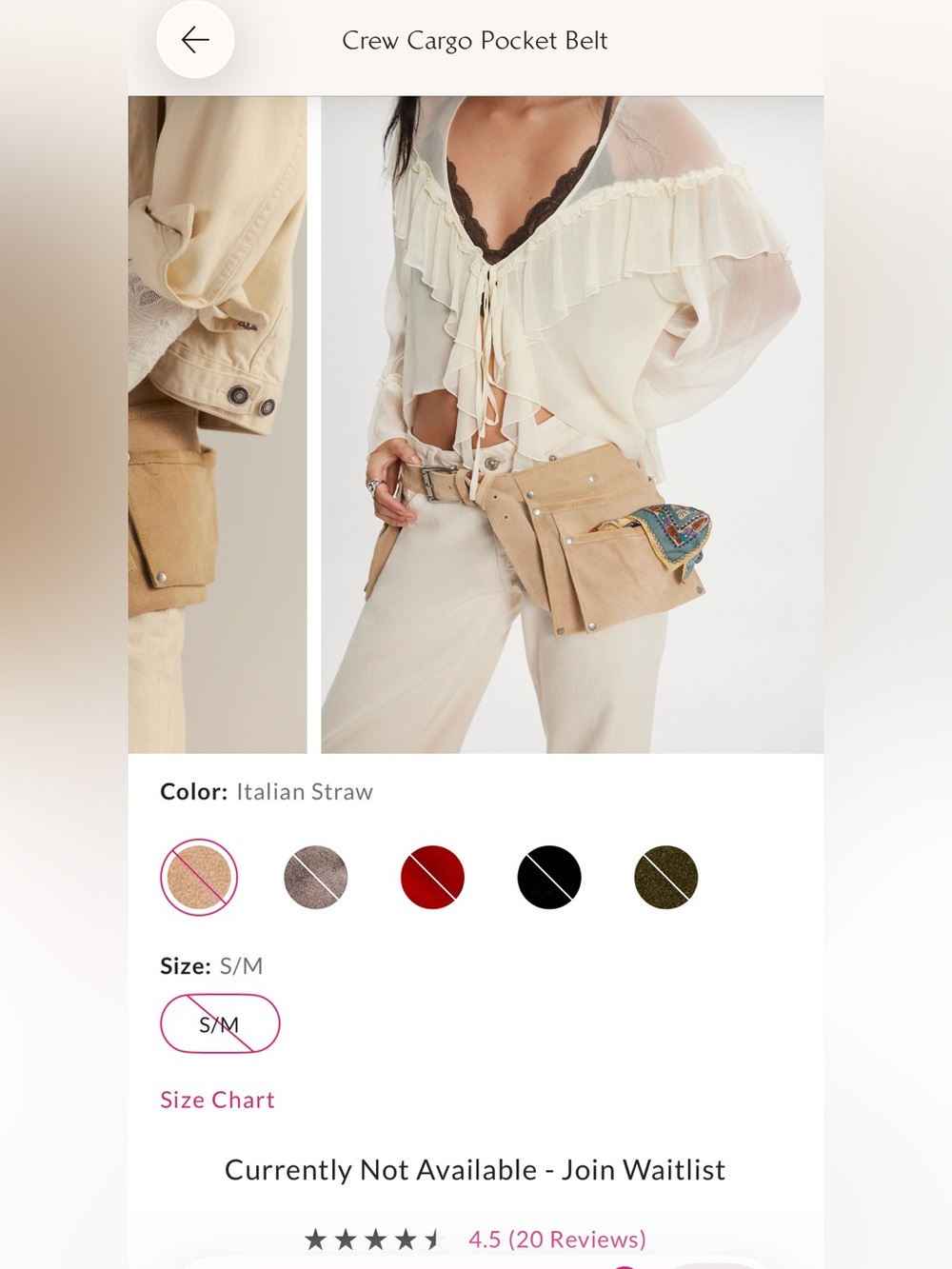 Free People Crew Cargo Pocket Belt in Italian Straw NWOT Size M/L - Picture 5 of 12